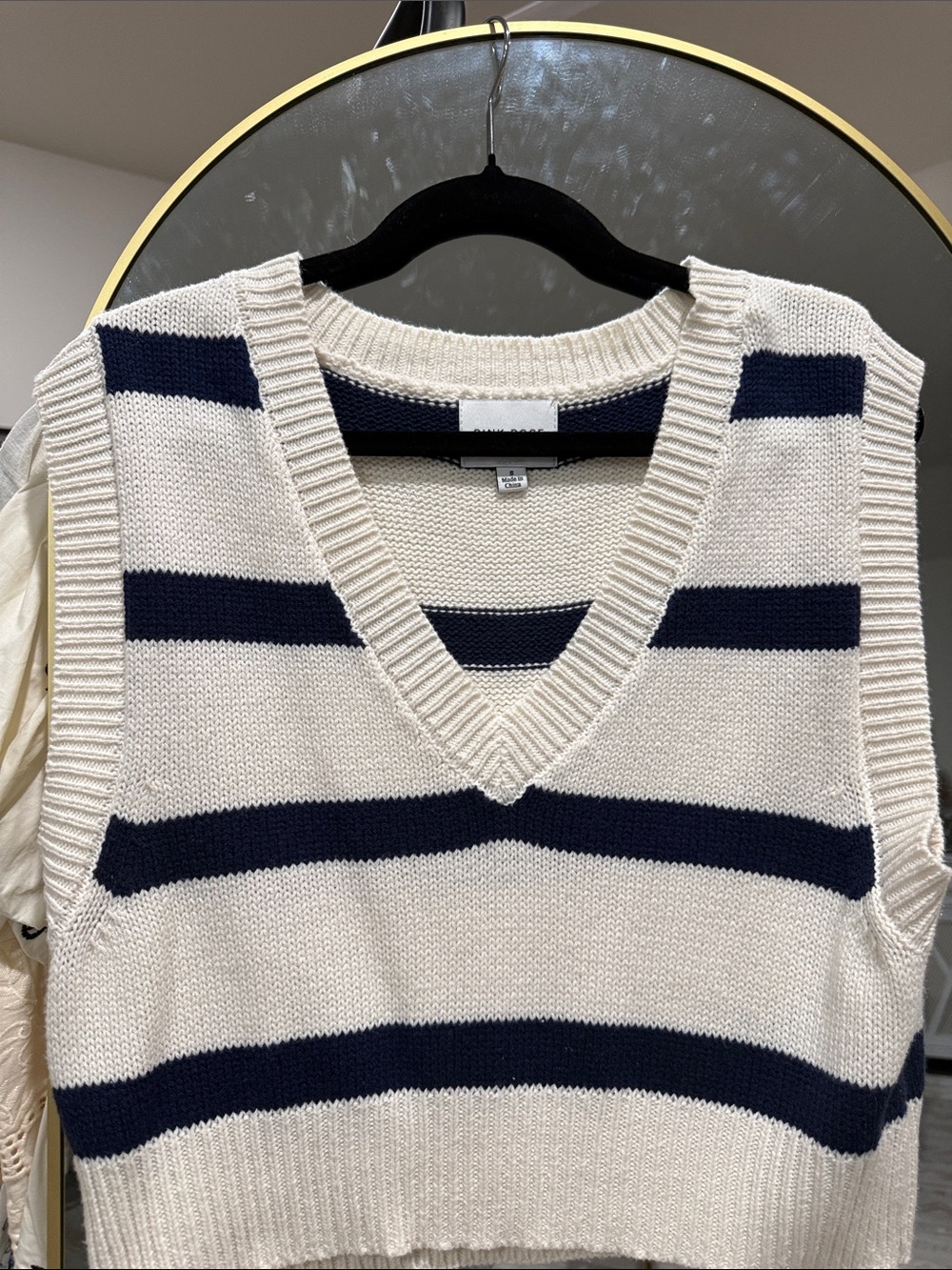 Pink Rose Cream & Navy Striped V-Neck Sweater Vest